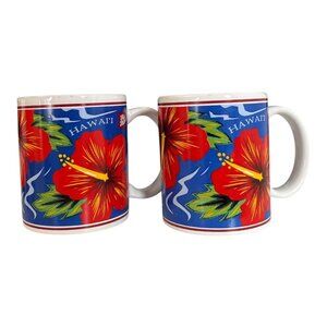 Hilo Hattie Hawaii Hibiscus Coffee Mug Pair 1996 1997 Island Heritage Souvenir